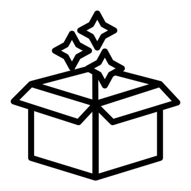 Sihirli kutu satırı simgesi. Beyaz üzerine izole edilmiş yıldız vektör illüstrasyonlu kutu. Sihirli tasarım kutusu, web ve uygulama için tasarlanmış. Eps 10.