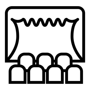 Tiyatro çizgisi ikonu. Sahne vektör illüstrasyonundaki perde beyazda izole edildi. Tiyatro sahnesi tasarımı, web ve uygulama için tasarlanmış. Eps 10.