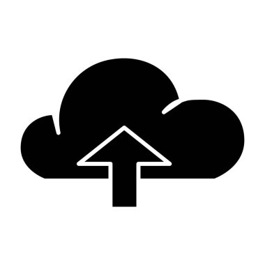 Katı ikon üzerinde ok olan bir bulut. Veri vektör illüstrasyonu beyazda izole edildi. Web ve uygulama için tasarlanmış kabartma tasarımı yükle. Eps 10.