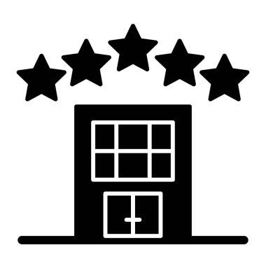 Otel 5 yıldızlı bir ikon. Mimari vektör çizimi beyaza izole edildi. Daire kabartma tasarımı, web ve uygulama için tasarlanmış. Eps 10.