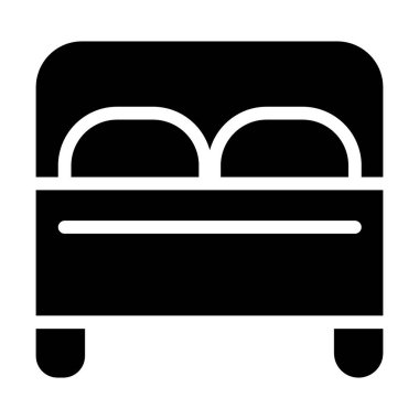 Çift katlı yatak katı ikonu. Mobilya vektör çizimi beyaza izole edildi. Yatak odası kabartma tasarımı, web ve uygulama için tasarlanmış. Eps 10.