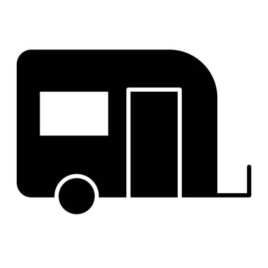 Evin katı simgesi taşınıyor. Kamp işareti vektör çizimi beyaza izole edildi. Tekerlekli ev kabartma tasarımı, web ve uygulama için tasarlanmış. Eps 10.