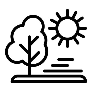 Güneş ve ağaç çizgisi ikonu. Beyaz üzerine izole edilmiş doğa vektör illüstrasyonu. Bitki tasarımı, web ve uygulama için tasarlandı. Eps 10.