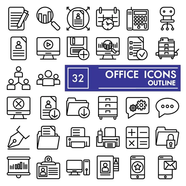 Conjunto de iconos de línea de oficina, colección de símbolos de espacio de trabajo, bocetos vectoriales, ilustraciones de logotipos, signos de trabajo paquete de pictogramas lineales aislados sobre fondo blanco, eps 10 . — Vector de stock