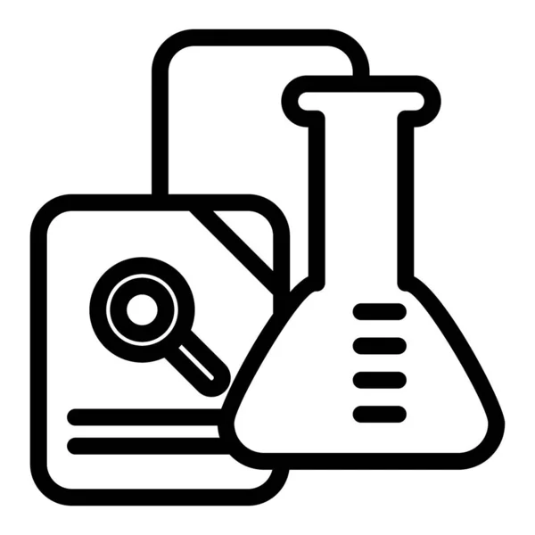 Een icoon van de onderzoekslijn. Chemische kolf en document onderwijs vector illustratie geïsoleerd op wit. Lab kolf en vergrootglas outline stijl ontwerp, ontworpen voor web en app. Eps 10. — Stockvector