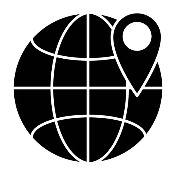 Ubicación en globo icono sólido. Gps en el mundo globo ilustración vectorial aislado en blanco. Diseño de estilo glifo de navegación, diseñado para la web y la aplicación. Eps 10 . — Vector de stock