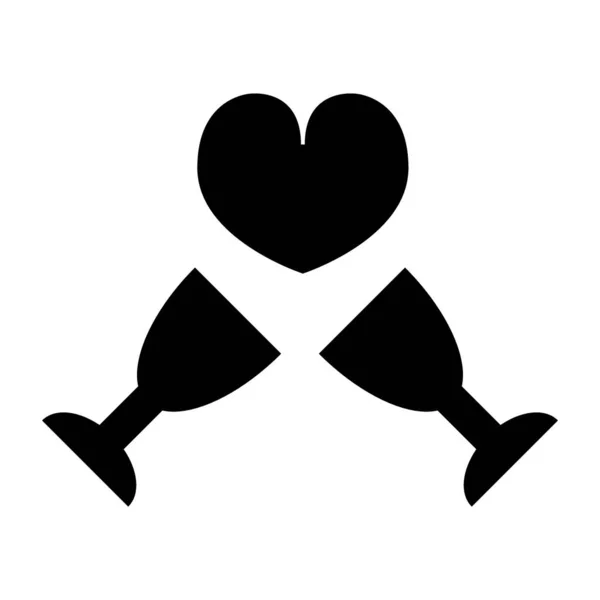 Romantikus pirítós szilárd ikon. Két pohár szív vektor illusztráció elszigetelt fehér. Romance glyph stílusú design, web és app. 10. rész. — Stock Vector