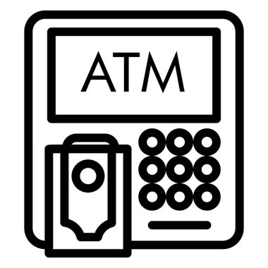 ATM hattı simgesi. Banka vektör çizimi beyaza izole edildi. Nakit tasarımı, web ve uygulama için tasarlanmış. Eps 10.