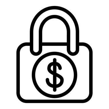 Kilitli dolar çizgisi simgesi. Beyaz üzerinde dolar işareti çizimi olan kilit. Dolarlık tasarımı olan asma kilit, web ve uygulama için tasarlanmış. Eps 10.