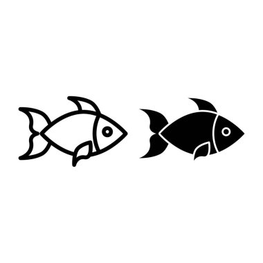 Balık oltası ve sembol. Beyaz üzerine izole edilmiş suda vektör çizimi. Deniz ürünleri tasarımı, web ve uygulama için tasarlanmış. Eps 10.