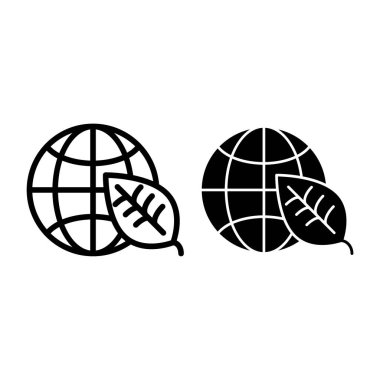 Dünya ve yaprak çizgisi ve sembol. Eko gezegen vektör çizimi beyaza izole edildi. Ekoloji tasarımı, web ve uygulama için tasarlandı. Eps 10.