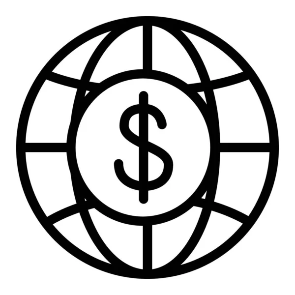Globen och dollarns ikon. Global finans vektor illustration isolerad på vitt. Ekonomi skissera stil design, utformad för webb och app. Eps 10. — Stock vektor