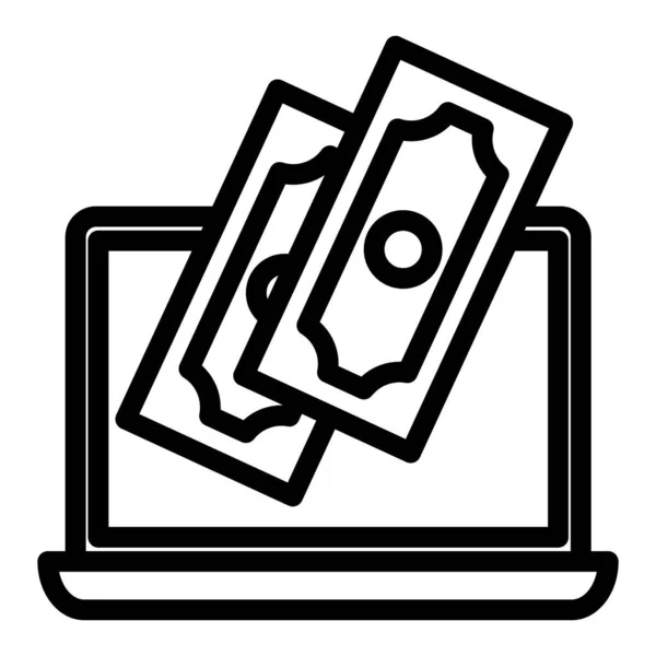 Portátil con icono de línea de billetes. Computadora y dólares ilustración vectorial aislada en blanco. Dinero y diseño de estilo glifo portátil, diseñado para la web y la aplicación. Eps 10 . — Vector de stock