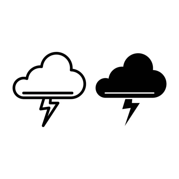 Línea de nubes y tormentas eléctricas e icono de glifo. Rayo en la ilustración de vectores de nubes aislado en blanco. Diseño de estilo de esquema de tormenta, diseñado para la web y la aplicación. Eps 10 . — Vector de stock