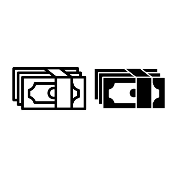 Línea de paquete de dinero e icono de glifo. Ilustración de vector de pila dólar aislado en blanco. Diseño de estilo de contorno de efectivo, diseñado para la web y la aplicación. Eps 10 . — Archivo Imágenes Vectoriales