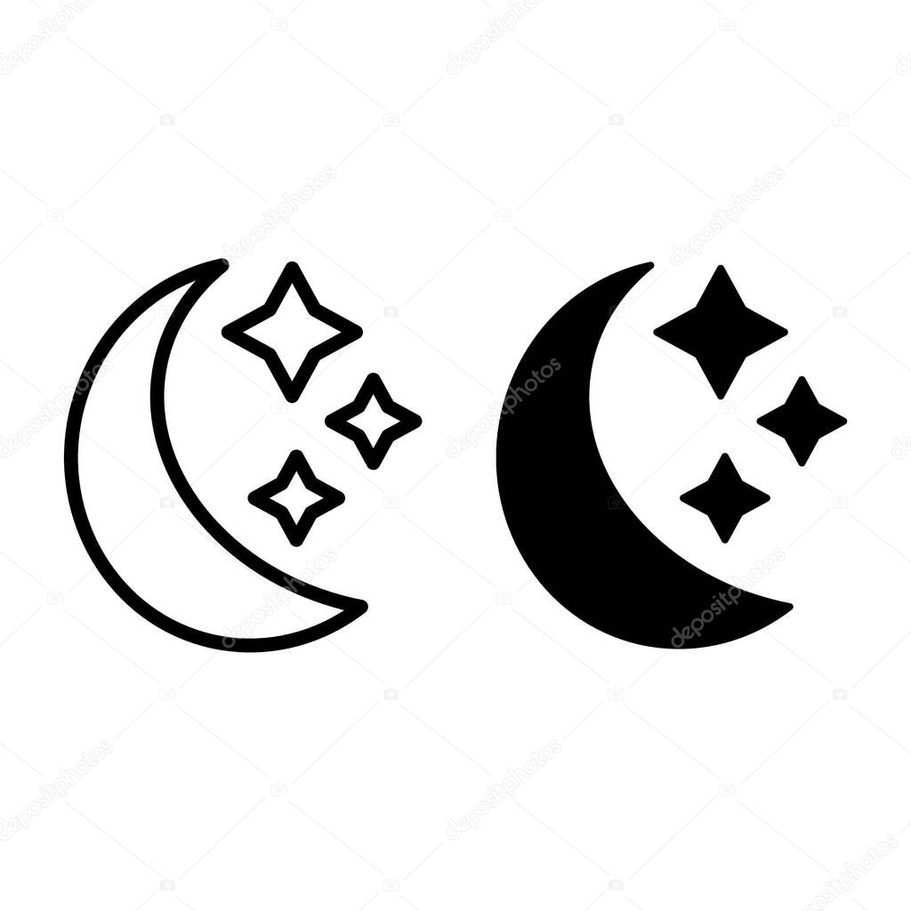 Moon and stars line and glyph icon. Dreamvector illustration isolated on white. Night outline style design, designed for web and app. Eps 10.