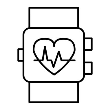 Akıllı saat ince çizgi simgesi. Bilek darbesi göstergesi vektör çizimi beyaza izole edildi. Bilek saati, web ve uygulama için tasarlanmış kalp işareti tasarımı. Eps 10.