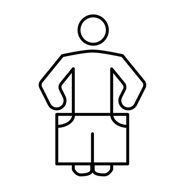 Smal person i stora shorts tunna linje ikon. Viktminskning vektor illustration isolerad på vitt. Mänsklig smal figur skissera stil design, utformad för webb och app. Eps 10. — Stock vektor