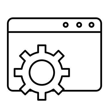 Tarayıcı ayarları ince çizgi simgesi. Bilgisayar ayarları vektör illüstrasyonu beyazda izole edildi. Pencere ve vites tasarımı, web ve uygulama için tasarlanmış. Eps 10.