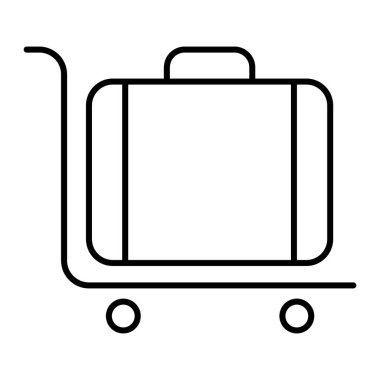Bagajdaki ince çizgi ikonu. Kargo taşıma vektör çizimi için el arabası beyaza izole edildi. Ağ ve uygulama için tasarlanmış bagaj tasarımı ile el arabası. Eps 10.