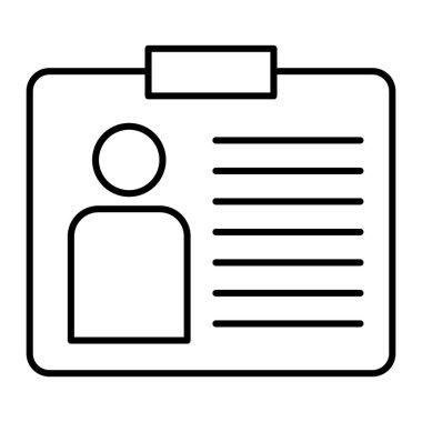 Kimlik kartı ince çizgi simgesi. Rozet vektör çizimi beyaza izole edildi. Web ve uygulama için tasarlanmış tanımlama tasarımı. Eps 10.