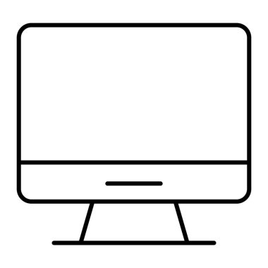 Bilgisayar ince çizgi simgesi. Masaüstü vektör illüstrasyonu beyazda izole edildi. Web ve uygulama için tasarlanmış tasarımı izle. Eps 10.