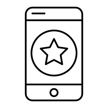 Yıldız çizgisi ikonlu cep telefonu. Beyazda izole edilmiş akıllı telefon vektör illüstrasyonunda favoriler. Cep telefonu favori tasarımı, web ve uygulama için tasarlanmış. Eps 10.