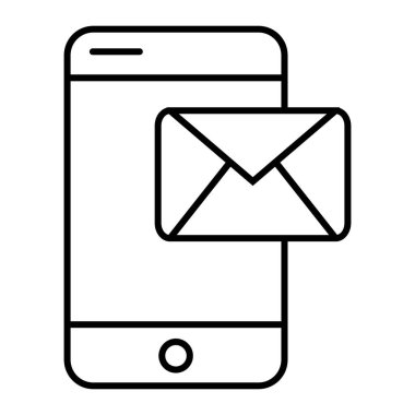 Cep telefonu çok ince bir çizgi simgesi. Akıllı telefon vektör illüstrasyonundaki posta beyaza izole edildi. Web ve uygulama için tasarlanmış, ekran taslağı biçimindeki ileti. Eps 10.