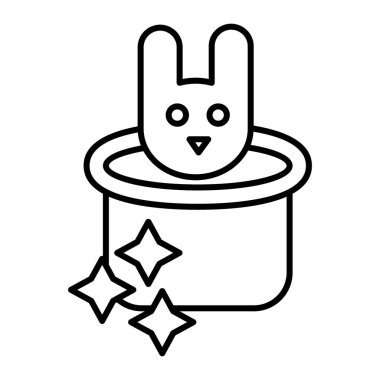 Sihirli şapka ince çizgi ikonu. Beyaz üzerine izole edilmiş tavşan vektör illüstrasyonlu sihirli şapka. İllüzyon tasarımı, web ve uygulama için tasarlandı. Eps 10.