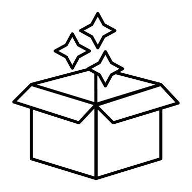 Sihirli kutu ince çizgi simgesi. Beyaz üzerine izole edilmiş yıldız vektör illüstrasyonlu kutu. Sihirli tasarım kutusu, web ve uygulama için tasarlanmış. Eps 10.