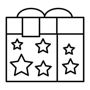 Kurdele gibi ince çizgili bir hediye kutusu. Beyaz üzerine izole edilmiş yıldız vektör illüstrasyonlu sihirli kutu. Web ve uygulama için tasarlanmış mevcut tasarım tasarımı. Eps 10.