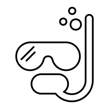 Dalış maskesi ince çizgi simgesi. Dalgıç maskesi çizimi beyaza izole edildi. Şnorkelle yüzme tasarımı, web ve uygulama için tasarlanmış. Eps 10.