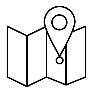 İğne gibi ince bir çizgi ikonu olan harita. Yönlendirme vektör illüstrasyonu beyaza izole edildi. GPS tasarımı, web ve uygulama için tasarlanmış. Eps 10.