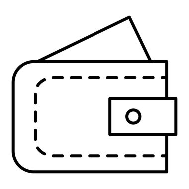 Cüzdan ince çizgi simgesi. Para kesesi vektör çizimi beyaza izole edildi. Nakit tasarımı, web ve uygulama için tasarlanmış. Eps 10.