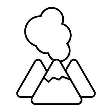 Volkan ince çizgi simgesi. Lav vektör çizimi beyaza izole edildi. Krater tasarımı, web ve uygulama için tasarlandı. Eps 10.