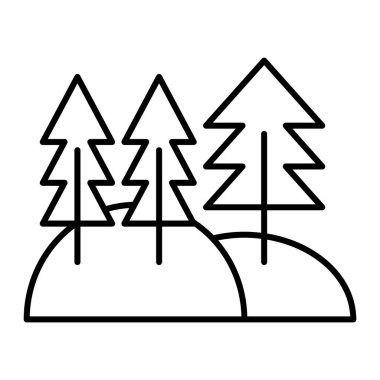 Çam ormanı ince çizgi ikonu. Çam ağaçları vektör illüstrasyonu beyaza izole edildi. Trees tasarımı, web ve uygulama için tasarlandı. Eps 10.