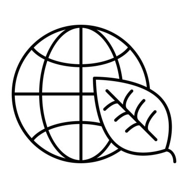 Dünya ve yaprak ince çizgi ikonu. Eko gezegen vektör çizimi beyaza izole edildi. Ekoloji tasarımı, web ve uygulama için tasarlandı. Eps 10.