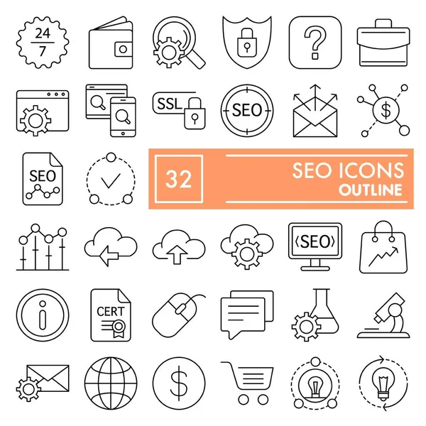SEO thin line icon set, marketing symbols collection, vector sketches, εικονογραφήσεις λογότυπων, βελτιστοποίηση γραμμικών εικονογραμμάτων πακέτων που απομονώνονται σε λευκό φόντο, eps 10. — Διανυσματικό Αρχείο