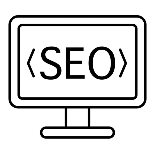 SEO monitor linea sottile icona. Computer monitor e seo vettoriale illustrazione isolato su bianco. Seo design del profilo del servizio, progettato per web e app. Eps 10 . — Vettoriale Stock