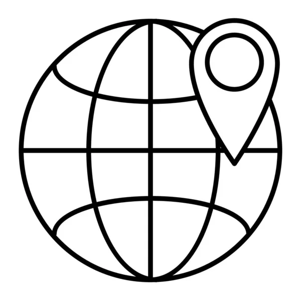 Ubicación en el icono de línea delgada globo. Gps en el mundo globo ilustración vectorial aislado en blanco. Diseño de estilo de esquema de navegación, diseñado para la web y la aplicación. Eps 10 . — Vector de stock