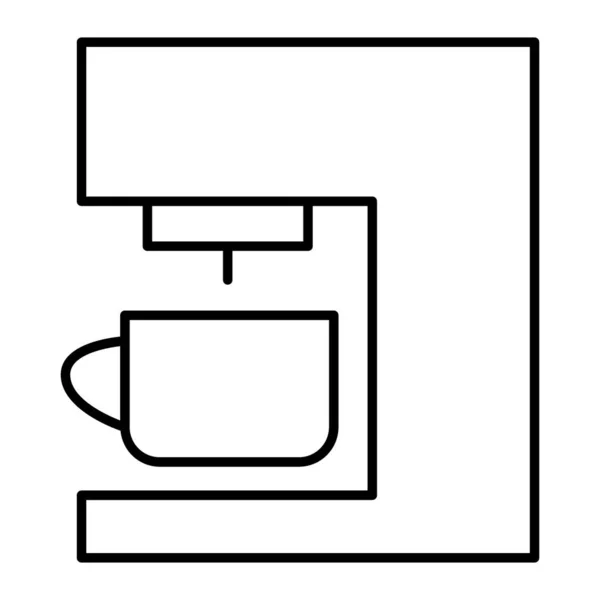 コーヒーマシンの細い線のアイコン。白で隔離されたコーヒーメーカーのベクトルイラスト。Webおよびアプリ用に設計された家庭用アウトラインスタイルデザイン。Eps 10. — ストックベクタ