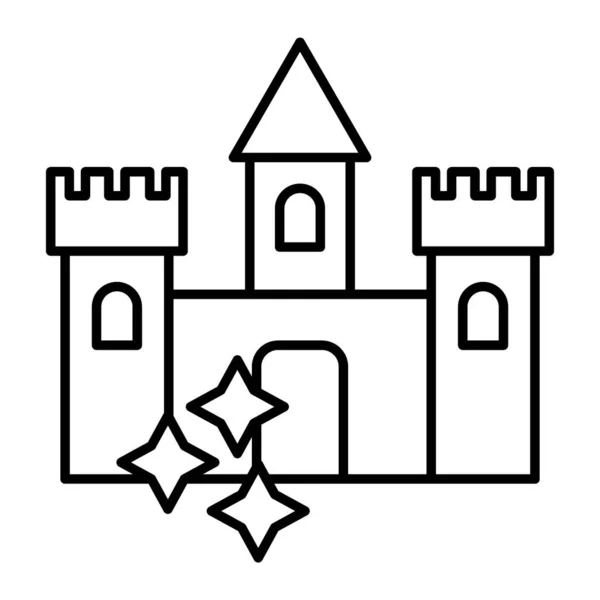 Castle thin line icon. Medieval castle with stars vector illustration isolated on white. Architecture outline style design, designed for web and app. Eps 10. — Stock Vector