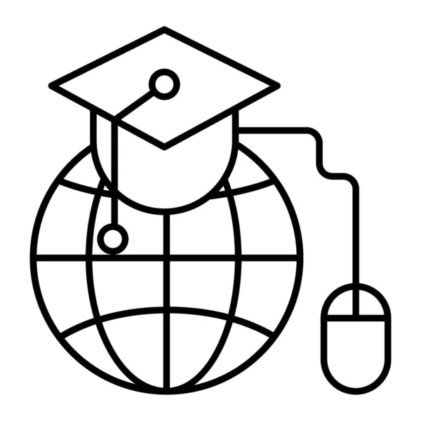 Випускний капелюх і тонка лінія глобусу. Домашнє дослідження Векторні ілюстрації ізольовані на білому. Освіта контур стиль дизайн, призначений для веб і додатків. Епс 10 . — стоковий вектор