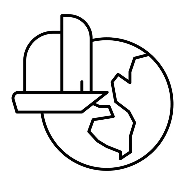 Skepp och glob tunn linje ikon. Världen och båt vektor illustration isolerad på vitt. Kryssning skissera stil design, utformad för webb och app. Eps 10. — Stock vektor