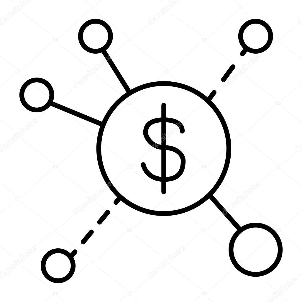 Revenue streams thin line icon. Dollar spread vector illustration isolated on white. Infographic outline style design, designed for web and app. Eps 10