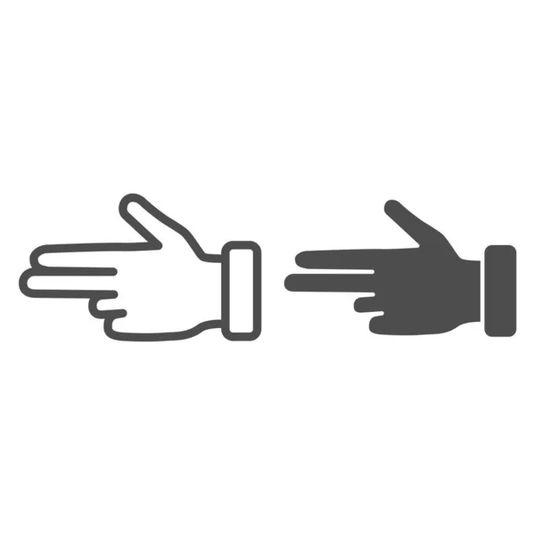 Three fingers gesture line and solid icon, Hand gestures concept, Pointing fingers sign on white background, hand showing number three icon in outline style for mobile, web. Vector graphics. — Stock Vector