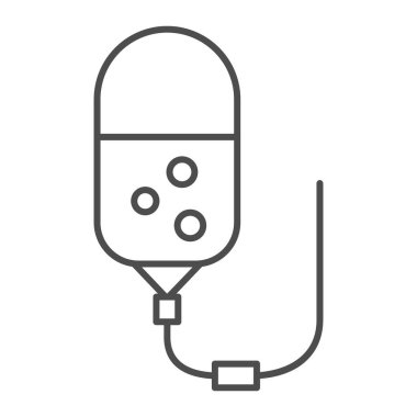 Tıbbi nakil için ince çizgi ikonu, kemoterapi konsepti, beyaz arka planda damar damlası işareti, mobil konsept ve web tasarımı için ana hatlı terapi ikonu. Vektör grafikleri.