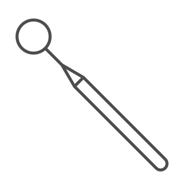 Diş aynası, ince çizgi ikonu, diş bakımı konsepti, beyaz arka planda diş hekimi için ağız aynası, mobil ve web tasarımı için ana hatlı ayna ikonu. Vektör grafikleri.