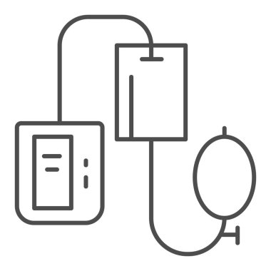 Elektronik tonometre ince çizgi ikonu, Heath Care konsepti, beyaz arka planda arteriyel tansiyon kontrol cihazı işareti, mobil ve web için taslak biçimli sfenometre ikonu. Vektör grafikleri.