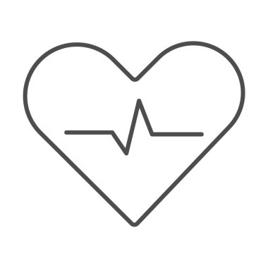 Kalp atışı ince çizgi ikonu, kardiyoloji konsepti, beyaz arkaplanda kardiyogram işareti, kalp atışı nabzı ikonu olan mobil konsept ve web tasarımı için. Vektör grafikleri.